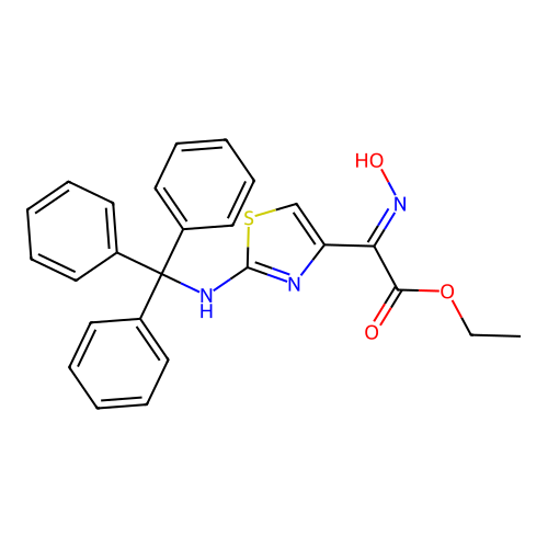 ethyl (Z)-2-(2-tritylaminothiazol-4-yl)-2-hydroxyiminoacetate structure