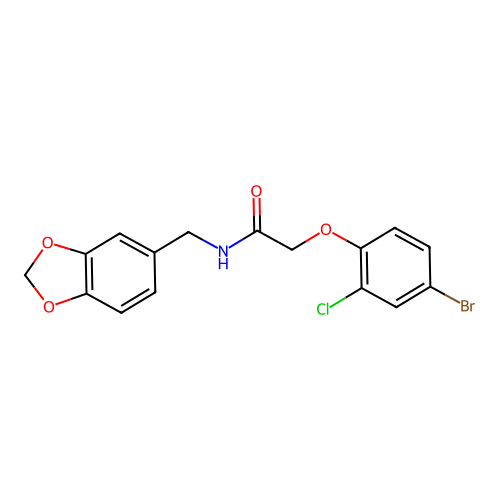 N-(1,3-benzodioxol-5-ylmethyl)-2-(4-bromo-2-chlorophenoxy)acetamide structure