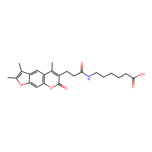 6-(3-(2,3,5-trimethyl-7-oxo-7H-furo[3,2-g]chromen-6-yl)propanamido)hexanoic acid structure