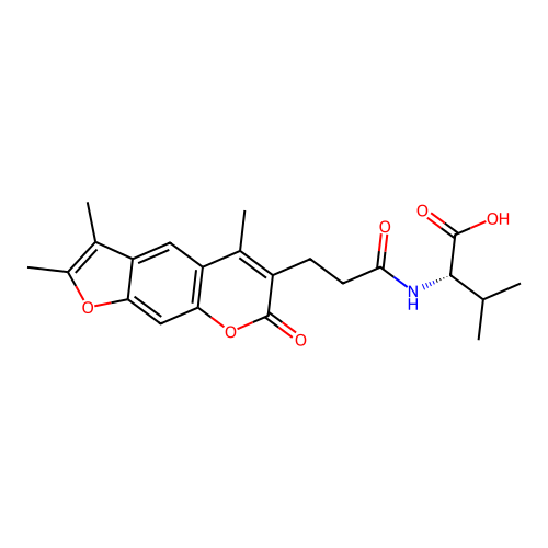 (S)-3-methyl-2-(3-(2,3,5-trimethyl-7-oxo-7H-furo[3,2-g]chromen-6-yl)propanamido)butanoic acid structure