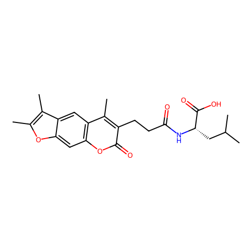 (S)-4-methyl-2-(3-(2,3,5-trimethyl-7-oxo-7H-furo[3,2-g]chromen-6-yl)propanamido)pentanoic acid structure