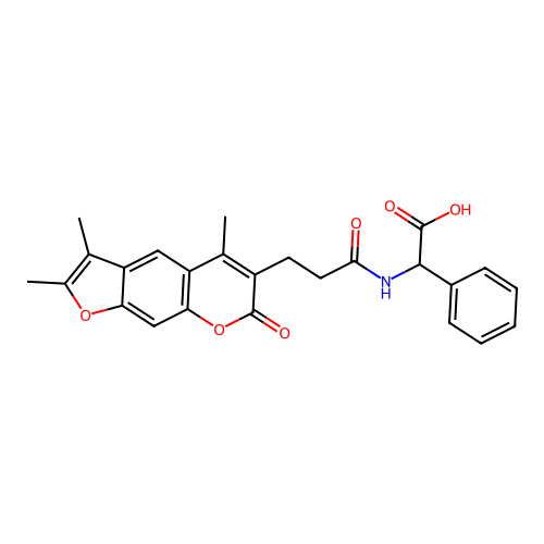 2-phenyl-2-(3-(2,3,5-trimethyl-7-oxo-7H-furo[3,2-g]chromen-6-yl)propanamido)acetic acid structure