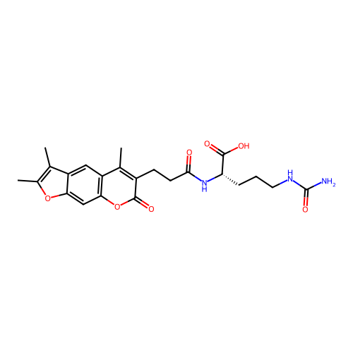 (S)-2-(3-(2,3,5-trimethyl-7-oxo-7H-furo[3,2-g]chromen-6-yl)propanamido)-5-ureidopentanoic acid structure