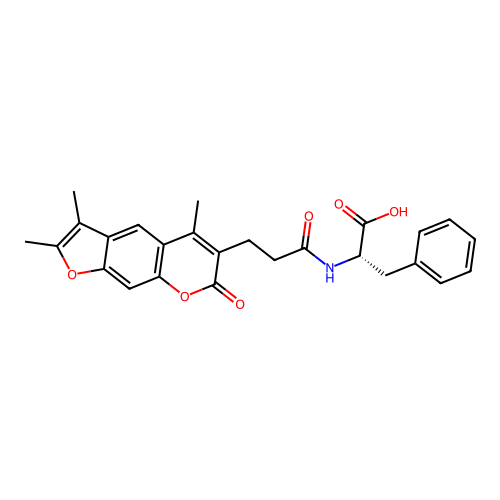 (S)-3-phenyl-2-(3-(2,3,5-trimethyl-7-oxo-7H-furo[3,2-g]chromen-6-yl)propanamido)propanoic acid structure