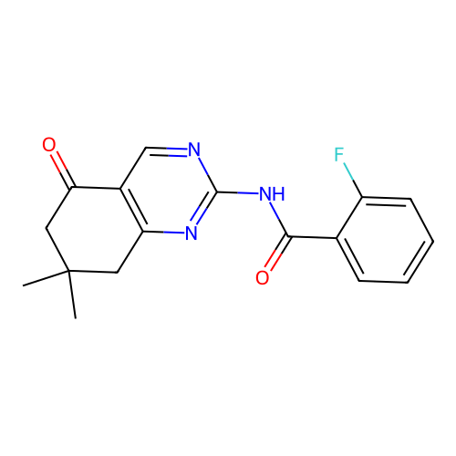 N-(7,7-dimethyl-5-oxo-5,6,7,8-tetrahydroquinazolin-2-yl)-2-fluorobenzamide structure