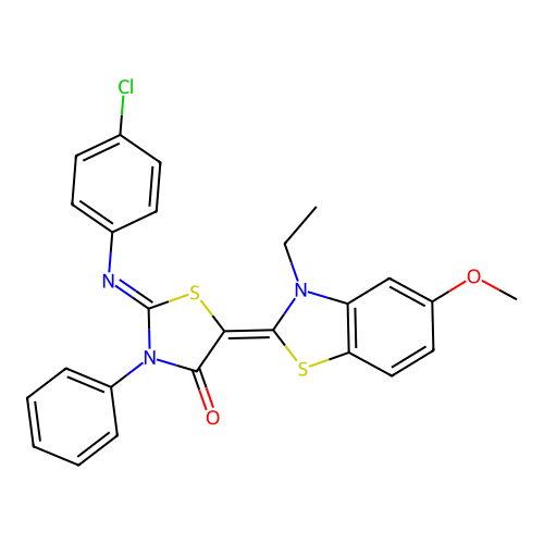 2-[(4-Chlorophenyl)imino]-5-(3-ethyl-5-methoxy-2(3H)-benzothiazolylidene)-3-phenyl-4-thiazolidinone structure