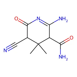 2-Amino-5-cyano-4,4-dimethyl-6-oxo-3,4,5,6-tetrahydropyridine-3-carboxamide structure