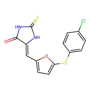 (5Z)-5-({5-[(4-chlorophenyl)sulfanyl]furan-2-yl}methylidene)-2-thioxoimidazolidin-4-one structure