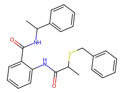2-(2-benzylsulfanylpropanoylamino)-N-(1-phenylethyl)benzamide structure