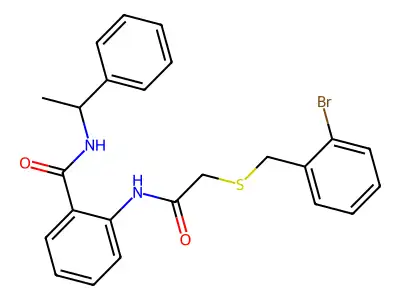 2-({[(2-bromobenzyl)sulfanyl]acetyl}amino)-N-(1-phenylethyl)benzamide structure