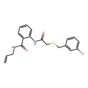 2-[[2-[(3-chlorophenyl)methylsulfanyl]acetyl]amino]-N-prop-2-enylbenzamide structure