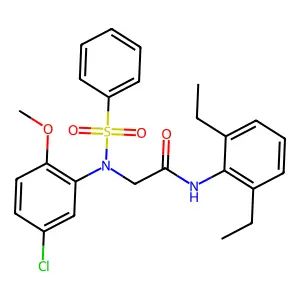 2-[N-(benzenesulfonyl)-5-chloro-2-methoxyanilino]-N-(2,6-diethylphenyl)acetamide structure