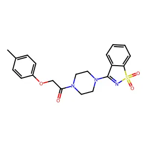 3-{4-[(4-Methylphenoxy)acetyl]-1-piperazinyl}-1,2-benzisothiazole 1,1-dioxide structure