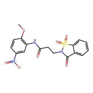 N-(2-methoxy-5-nitrophenyl)-3-(1,1,3-trioxo-1,2-benzothiazol-2-yl)propanamide structure