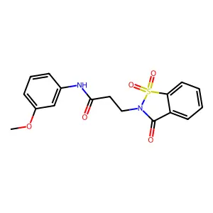 3-(1,1-dioxido-3-oxo-1,2-benzisothiazol-2(3H)-yl)-N-(3-methoxyphenyl)propanamide structure