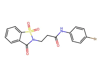 N-(4-bromophenyl)-3-(1,1-dioxido-3-oxo-1,2-benzisothiazol-2(3H)-yl)propanamide structure