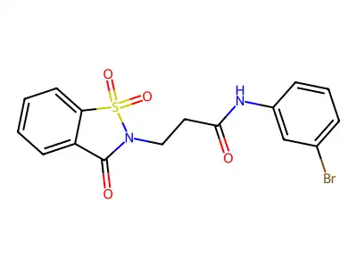 N-(3-bromophenyl)-3-(1,1-dioxido-3-oxo-1,2-benzisothiazol-2(3H)-yl)propanamide structure