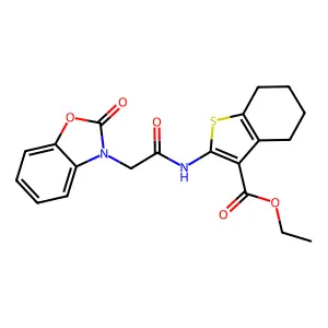 ethyl 2-{[(2-oxo-1,3-benzoxazol-3(2H)-yl)acetyl]amino}-4,5,6,7-tetrahydro-1-benzothiophene-3-carboxylate structure