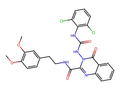 3-(3-(2,6-Dichlorophenyl)ureido)-N-(3,4-dimethoxyphenethyl)-4-oxo-3,4-dihydroquinazoline-2-carboxamide structure