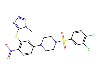 1-(3,4-dichlorophenyl)sulfonyl-4-[3-[(4-methyl-1,2,4-triazol-3-yl)sulfanyl]-4-nitrophenyl]piperazine structure