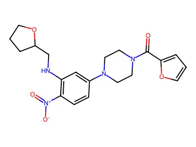 Furan-2-yl-[4-[4-nitro-3-(oxolan-2-ylmethylamino)phenyl]piperazin-1-yl]methanone structure