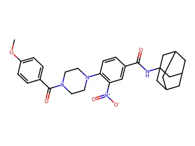 N-(1-adamantyl)-4-[4-(4-methoxybenzoyl)piperazin-1-yl]-3-nitrobenzamide structure