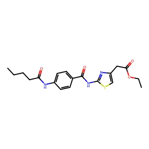 Ethyl (2-{[4-(pentanoylamino)benzoyl]amino}-1,3-thiazol-4-yl)acetate structure