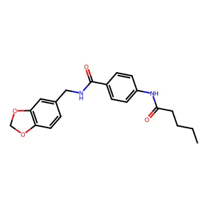N-(1,3-benzodioxol-5-ylmethyl)-4-(pentanoylamino)benzamide structure