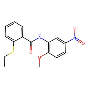 2-ethylsulfanyl-N-(2-methoxy-5-nitrophenyl)benzamide structure