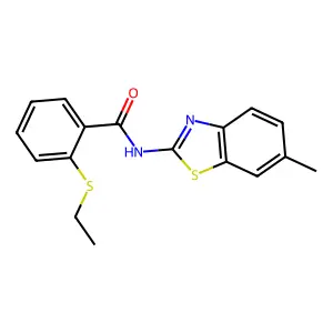 2-ethylsulfanyl-N-(6-methyl-1,3-benzothiazol-2-yl)benzamide structure