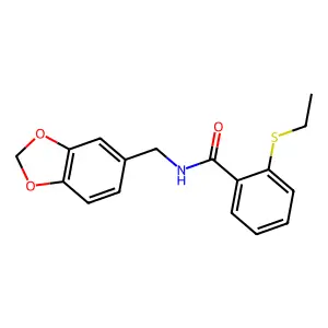 N-(1,3-benzodioxol-5-ylmethyl)-2-ethylsulfanylbenzamide structure