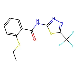 2-ethylsulfanyl-N-[5-(trifluoromethyl)-1,3,4-thiadiazol-2-yl]benzamide structure