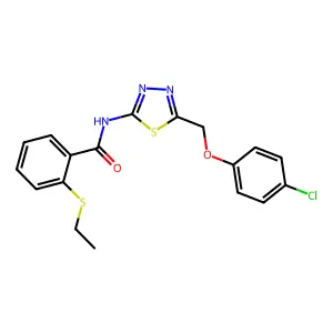 N-[5-[(4-chlorophenoxy)methyl]-1,3,4-thiadiazol-2-yl]-2-ethylsulfanylbenzamide structure