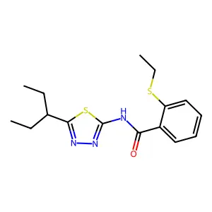 2-ethylsulfanyl-N-(5-pentan-3-yl-1,3,4-thiadiazol-2-yl)benzamide structure