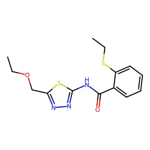 N-[5-(ethoxymethyl)-1,3,4-thiadiazol-2-yl]-2-ethylsulfanylbenzamide structure