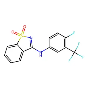 N-[4-fluoro-3-(trifluoromethyl)phenyl]-1,1-dioxo-1,2-benzothiazol-3-amine structure