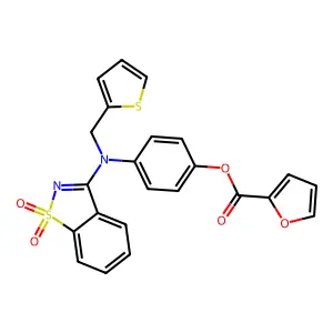 4-[(1,1-Dioxido-1,2-benzisothiazol-3-yl)(2-thienylmethyl)amino]phenyl 2-furoate structure