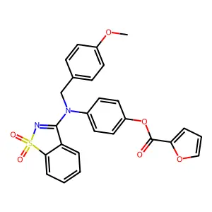 4-((1,1-dioxidobenzo[d]isothiazol-3-yl)(4-methoxybenzyl)amino)phenyl furan-2-carboxylate structure