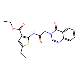 ethyl 5-ethyl-2-{[(4-oxoquinazolin-3(4H)-yl)acetyl]amino}thiophene-3-carboxylate structure