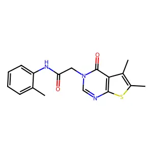 2-(5,6-dimethyl-4-oxothieno[2,3-d]pyrimidin-3-yl)-N-(2-methylphenyl)acetamide structure