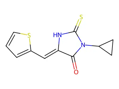 (5E)-3-cyclopropyl-2-sulfanylidene-5-(thiophen-2-ylmethylidene)imidazolidin-4-one structure