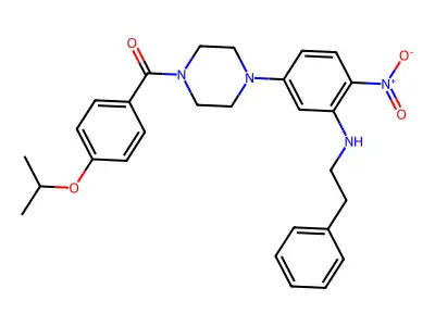 [4-[4-nitro-3-(phenethylamino)phenyl]piperazin-1-yl]-(4-propan-2-yloxyphenyl)methanone structure