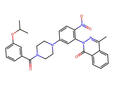 4-methyl-2-[2-nitro-5-[4-(3-propan-2-yloxybenzoyl)piperazin-1-yl]phenyl]phthalazin-1-one structure