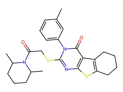 2-[2-(2,6-dimethylpiperidin-1-yl)-2-oxoethyl]sulfanyl-3-(3-methylphenyl)-5,6,7,8-tetrahydro-[1]benzothiolo[2,3-d]pyrimidin-4-one structure