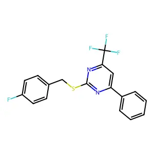 2-[(4-Fluorophenyl)methylsulfanyl]-4-phenyl-6-(trifluoromethyl)pyrimidine structure