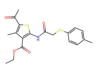 ethyl 5-acetyl-4-methyl-2-({[(4-methylphenyl)sulfanyl]acetyl}amino)thiophene-3-carboxylate structure