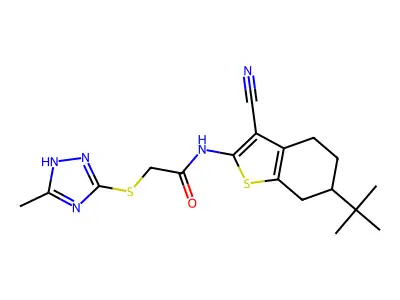 N-(6-tert-butyl-3-cyano-4,5,6,7-tetrahydro-1-benzothiophen-2-yl)-2-[(5-methyl-1H-1,2,4-triazol-3-yl)sulfanyl]acetamide structure