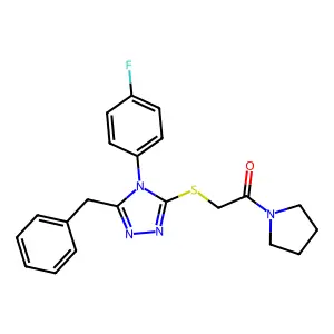 2-[[5-benzyl-4-(4-fluorophenyl)-1,2,4-triazol-3-yl]sulfanyl]-1-pyrrolidin-1-ylethanone structure