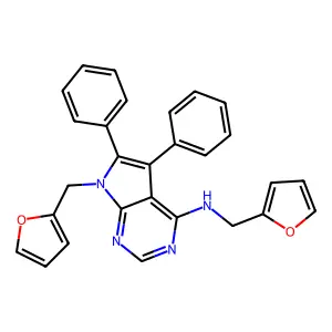 N,7-bis(furan-2-ylmethyl)-5,6-diphenylpyrrolo[2,3-d]pyrimidin-4-amine structure