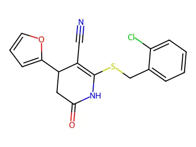 6-[(2-chlorophenyl)methylsulfanyl]-4-(furan-2-yl)-2-oxo-3,4-dihydro-1H-pyridine-5-carbonitrile structure